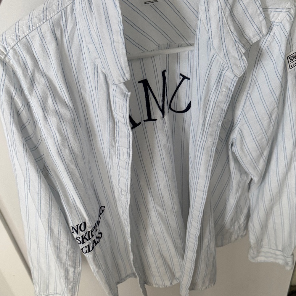 Zumba Fitness White and Blue Striped Shirt